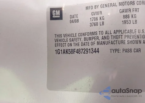 2008 Chevrolet Cobalt Ls z USA, uszkodzony, nr VIN 1G1AK58F487291344